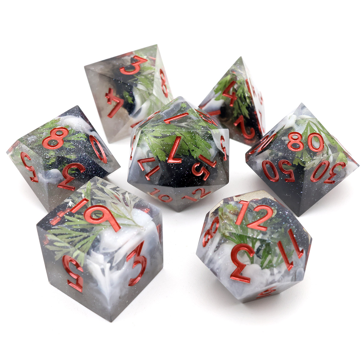 Board Game Enchanted Forest - 7 ชิ้นชุดบทบาทเล่นตารางเกม DND ของขวัญเกมกระดานเรซิ่น DND ชุดลูกเต๋า