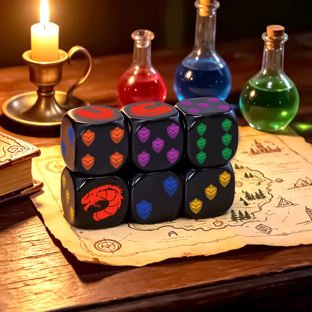 Board Game Night - ชุดลูกเต๋า 6 ชิ้น ลายตราโล่ห์มังกร รูปทรงหลายเหลี่ยม D6