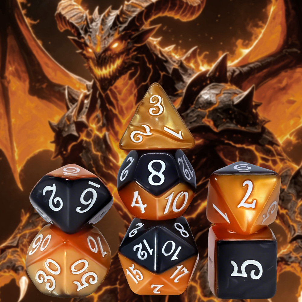 ชุดลูกเต๋าเรซินสีดำส้มลาวา 7 ช - Board Game Night บทวิจารณ์และราคา