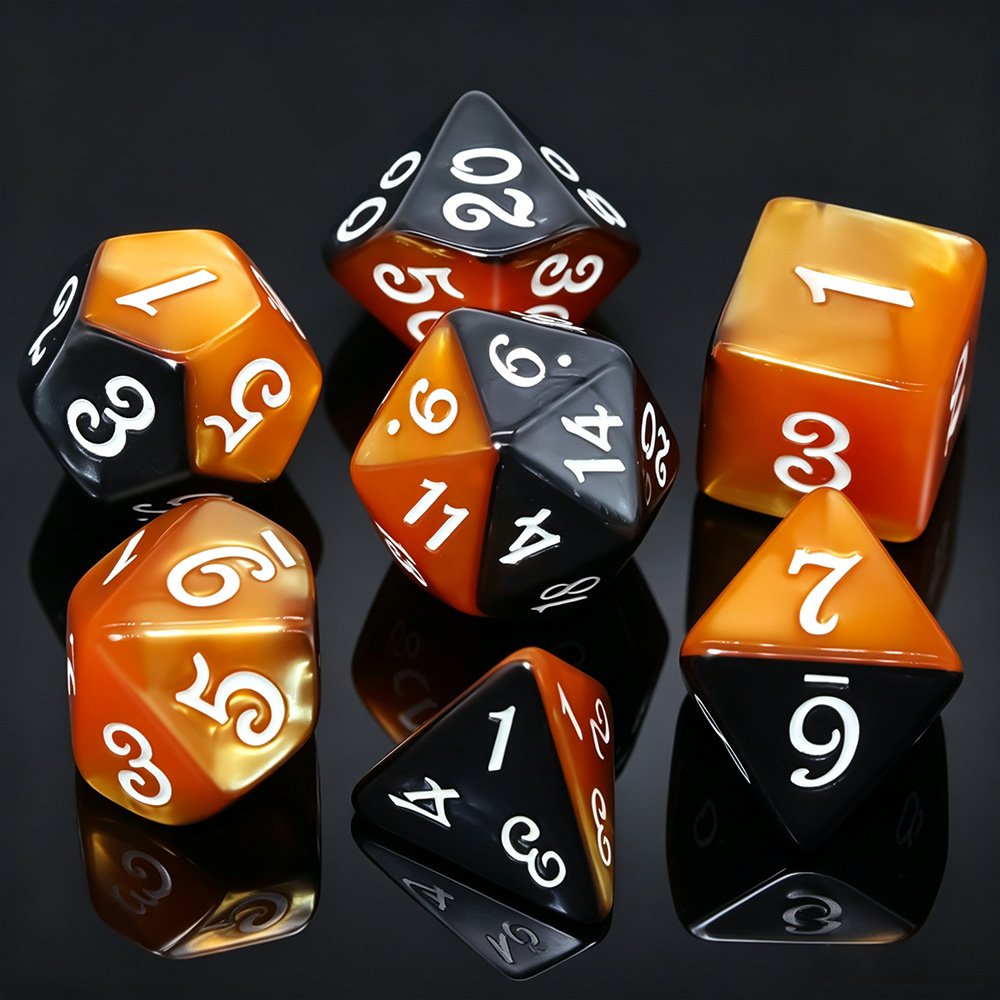 ชุดลูกเต๋าเรซินสีดำส้มลาวา 7 ช - Board Game Night บทวิจารณ์และราคา