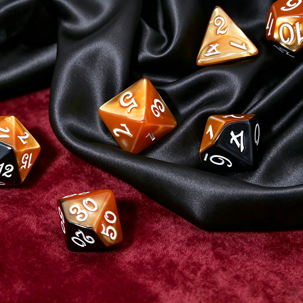 ชุดลูกเต๋าเรซินสีดำส้มลาวา 7 ช - Board Game Night บทวิจารณ์และราคา
